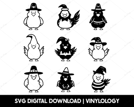 Halloween Chickens SVG, Trendy Aesthetic Svg, Cute Chicks Svg, Fall Cricut Cut File, Thanksgiving Chickens, Silhouette Files, Clipart PNG