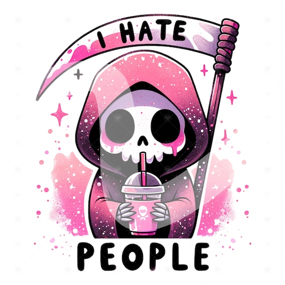 I Hate People PNG, Spooky Grim Reaper Clipart, Iced Coffee PNG, Snarky Skeleton Sublimation Design, Sarcastic DTF Transfer, Halloween Shirt
