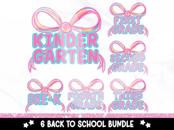 Preppy Back to School PNG Bundle, Coquette First Day of School Shirt Design, Girly Pink Bow Sublimation PNG, Pre-K 1st/2nd/3rd/4th Grade