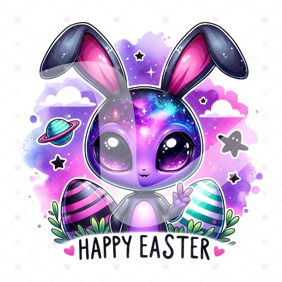 Happy Easter Alien PNG, Retro Alien Clipart, Alien Easter Bunny Png, Galaxy Png, Tshirt Sublimation Design, Cute Easter Alien Shirt Png