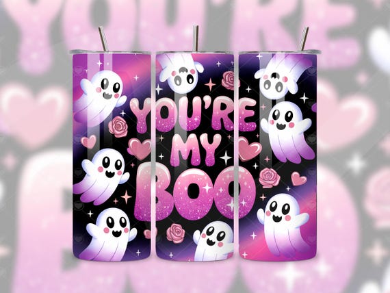 You're My Boo Tumbler Wrap, Cute Ghosts PNG, Spooky Valentines Skinny 20 oz Tumbler Sublimation Design, Love Goth Valentines Day Tumbler Png