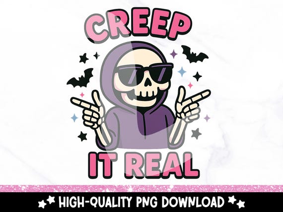 Creep It Real PNG, Cool Trendy Skeleton Clipart Download, Skeleton Finger Guns PNG, Spooky T-Shirt Design, Cute Sticker File, Funny Svg