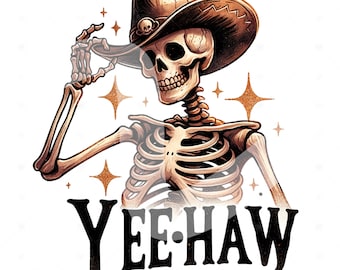 Yeehaw Cowboy Skeleton PNG: Western Sublimation Design (Digital Download)
