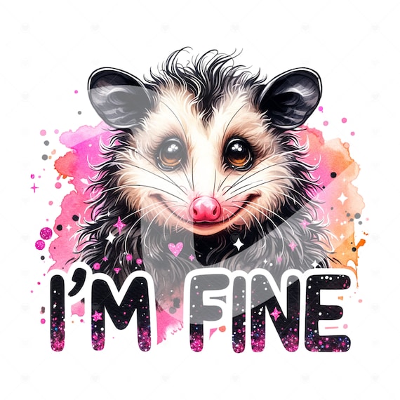 Im Fine Opossum PNG, Whimsical Quirky Possum Clipart, Funny Sublimation Design, Stressed Out Digital Download PNG, DTF Transfer, Sticker