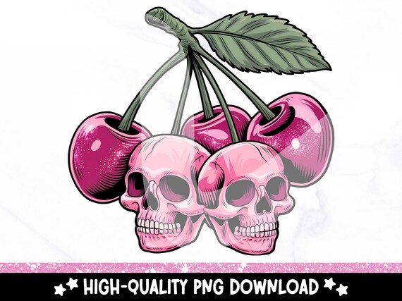 Skull Cherries PNG, Retro Cherry PNG Design, Valentines Day Sublimation Design, Anti Valentine's Day Clipart, Skeleton Valentine Png, Tshirt