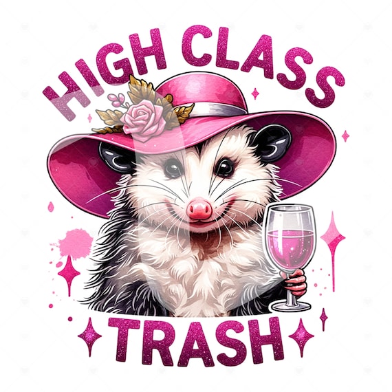 High Class Trash PNG, Funny Opossum Clipart, Stay Trashy PNG, Upper Class Trash Sarcastic Png, DTF Sublimation Design, Opossum Clipart