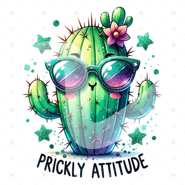 Cute Cactus Clipart, Prickly Attitude PNG, Desert Western Clipart, Cool Cactus Tshirt Design, Cacti Sublimation Design, Succulent Download