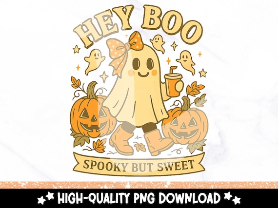 Preppy Ghost Sublimation PNG, Hey Boo Halloween Clipart, Girly Coquette PNG, Halloween Shirt DTF Dtg Design, Trendy Cute Fall Graphic