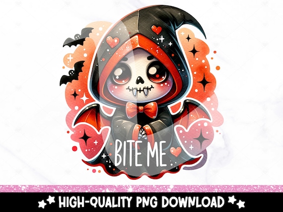 Bite Me Vampire PNG, Spooky Halloween Clipart, Grim Reaper Sublimation Design, DTF Halloween Shirt Design Download, Tumbler Wrap, Sticker