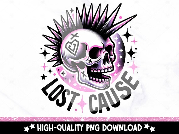 Lost Cause PNG, Snarky Skeleton Clipart, Punk Skeleton Sublimation Design, Tshirt DTF Design, Instant Digital Download, Tumbler Wrap, Mug