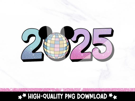 Retro 2025 Vacation PNG, Mouse Ears New Years Eve Clipart, Orlando Florida Vacation, Matching Shirt Sublimation Design, Theme Park DTF File