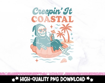 Coastal Skeleton PNG: Funny Summer Beach Clipart (Digital Download)