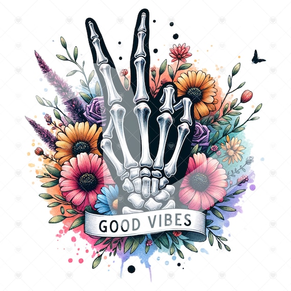 Good Vibes Skeleton Clipart, Shirt Sublimation Design, Digital Download, PNG Instant DIGITAL ONLY, Glass Jar Png File, Tshirt Design