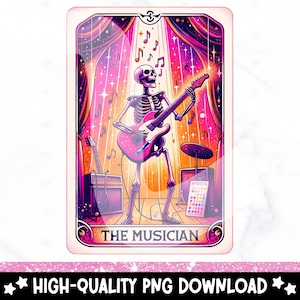 Der Musiker Lustige Tarot-Karte PNG, Skelett-Shirt Sublimationsdesign, Rock auf DTF-Datei, Schädel-T-Shirt, Becher, digitaler Download, Tumbler Wrap