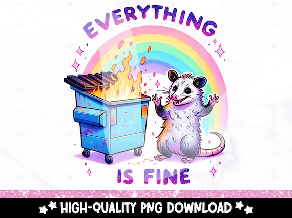 Everything is Fine PNG, Funny Dumpster Fire Sublimation Design, Sarcastic Opossum Clipart, Sarcasm DTF Transfer PNG File, Unhinged Sticker