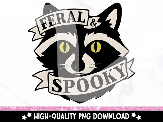 Feral and Spooky PNG, Retro Halloween Raccoon Clipart, Old School Tattoo T-Shirt Design, Feral Halloween Sublimation Digital Download