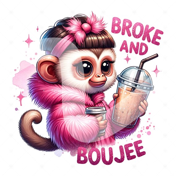 Broke and Boujee Clipart, Cute Monkey Png, Sarcastic Png, Broke and Bougie Shirt Sublimation Design, Funny Monkey DTF Transfer, Shirt Design