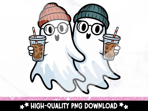 Hipster Ghosts PNG, Cute Fall Ghost Clipart, Spooky Coffee Lover Sublimation Design, Funny Ghost DTF Transfer File, Trendy Sticker Shirt Png