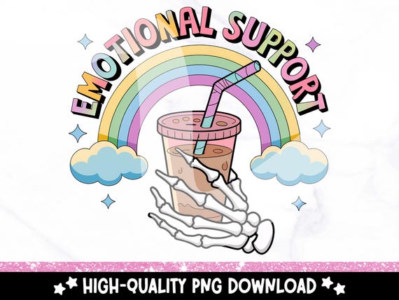 Emotional Support Skeleton Hand Iced Coffee PNG, Trendy Sticker PNG, Popular Pastel Clipart, Caffeine Addict Sublimation, Funny Coffee DTF