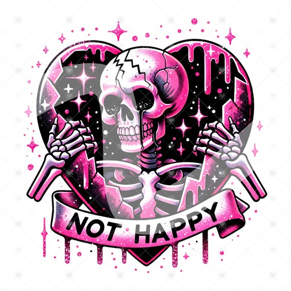 Not Happy Skeleton Clipart, Snarky Skeleton PNG, Spooky Skeleton Sublimation Design, Pastel Goth Digital Download, Printable, Sticker, Shirt