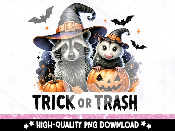 Trick or Trash PNG, Funny Halloween Opossum Clipart, Raccoon Trick or Treat PNG, Snarky Sublimation Design, Stay Trashy DTF Transfer File