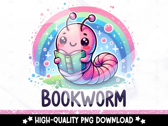 Cute Bookworm PNG, Reading Book Worm Clipart, Reading Trash PNG, Book Sticker, Tshirt Design, Trashy Books Sublimation Design, DTF Transfer
