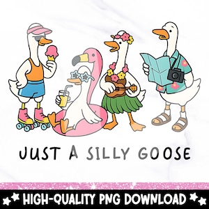 Letnia Gęsia Głupia PNG Clipart, Beach Vacation Goose Squad, Zabawne Pobieranie Cyfrowe, Projekt Sublimacji, Słodkie Naklejki i Koszulki Zwierzęce