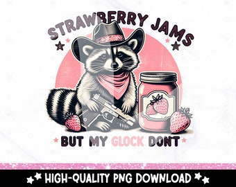 Funny Raccoon Clipart: Strawberry Jams, Snarky Design (PNG Digital Download)