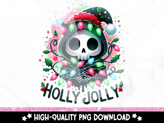 Holly Jolly PNG, Skeleton Christmas Lights PNG, Funny Holiday Digital Download, Spooky Sublimation Design, Christmas Shirt DTF Transfer