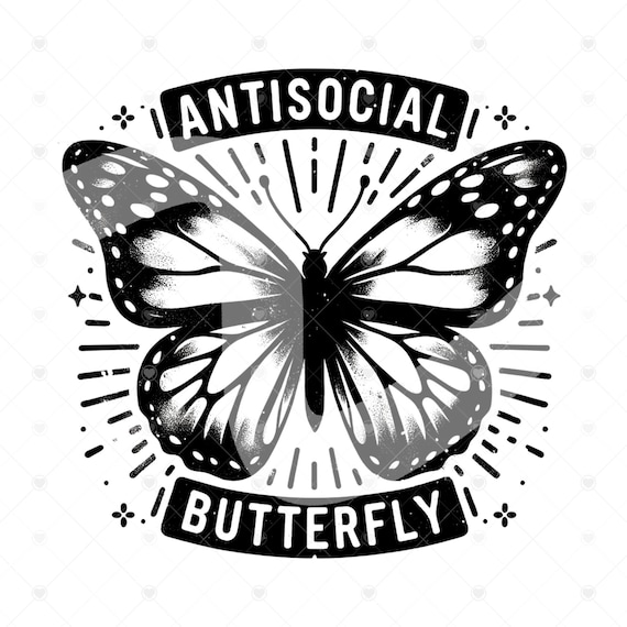 Antisocial Butterfly PNG, Digital Design, Antisocial Clipart,Retro Sublimation Design, Trendy PNG, Retro PNG, Trendy Design, Butterfly Png