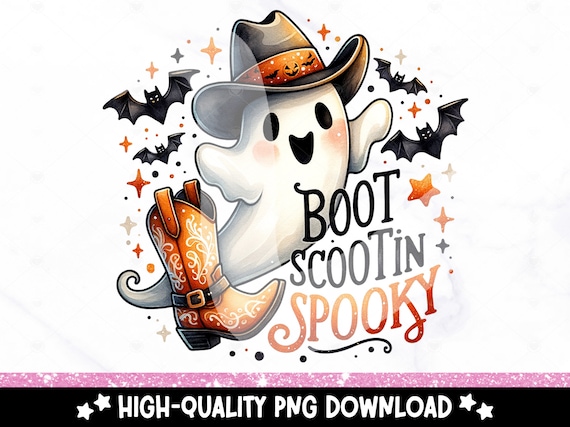 Boot Scootin Spooky PNG, Western Ghost Halloween Sublimation, Retro Cowboy Ghost DTF Transfer, Spooky Shirt Design, Sublimation, Tumbler