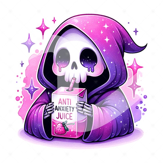 Anti Anxiety Juice PNG, Anxious Grim Reaper Clipart, Anxiety Skeleton Sublimation Design, Antisocial Png, Trendy Shirt Design, DTF Transfer