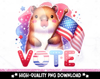 Funny Capybara Vote 2024 PNG: Patriotic Clipart (Digital Download)