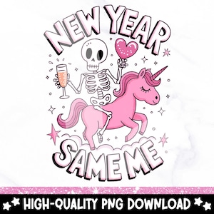 Rolig nyårsskelett-enhörning PNG: Sarkastisk clipart (digital nedladdning)