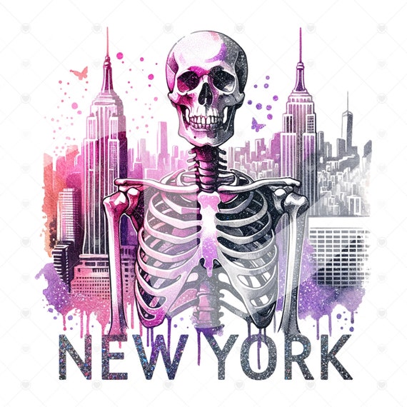 New York City Vacation PNG, Retro Skeleton Sublimation Design Download, NYC Sublimations, Summer Skeleton Clipart, Summer Shirt Design