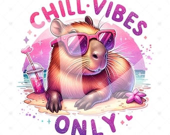 Joli été Capybara PNG, Chill Vibes Only DTF Sublimation Design, Capybara Clipart, téléchargement numérique tendance populaire Capybara, plage PNG