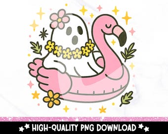 Summerween Ghost PNG: Girly Flamingo Pool Float Clipart (Digital Download
