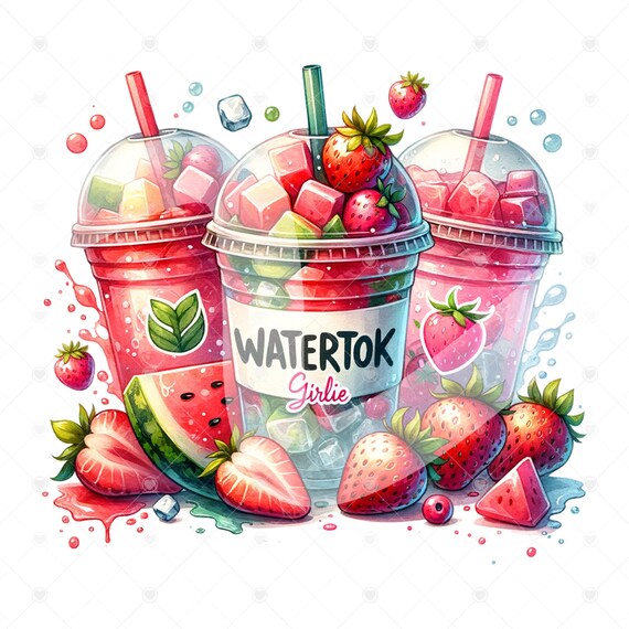 Watertok Girlie PNG, Cute Watertok Clipart, Trendy Summer Sublimation Design, Girly Tropical Tshirt Design File, Water Glass Jar Wrap File