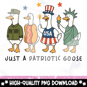 Patriotic Goose PNG, 4th of July Silly Goose Clipart, Patriotic USA Goose Sublimation Design, Funny Digital Download for Independence Day