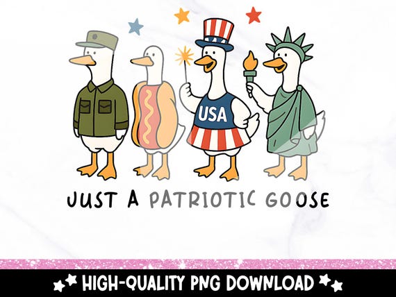 Patriotic Goose PNG, 4th of July Silly Goose Clipart, Patriotic USA Goose Sublimation Design, Funny Digital Download for Independence Day