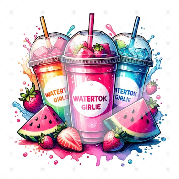 Watertok Girlie PNG, Cute Watertok Clipart, Trendy Summer Sublimation Design, Girly Tropical Tshirt Design File, Water Glass Jar Wrap File