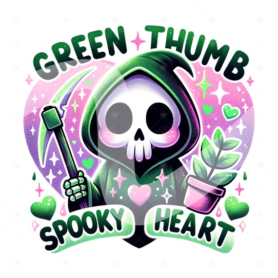 Green Thumb Spooky Heart PNG, I Love Plants Png, Funny Skeleton Clipart, Cute Gardening PNG, Trendy Plant Sublimation Design, DTF File, Wrap