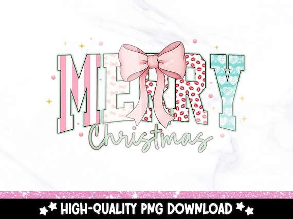 Coquette Merry Christmas PNG: Trendy Bow Holiday Clipart (Digital Download)