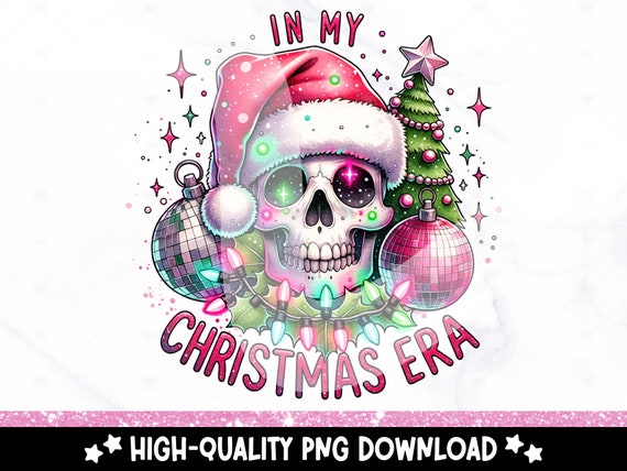 In My Christmas Era PNG, Cute Christmas Skeleton Sublimation Design, Trendy Digital Download, Holiday DTF Transfer, Tshirt, Mug, Tumbler