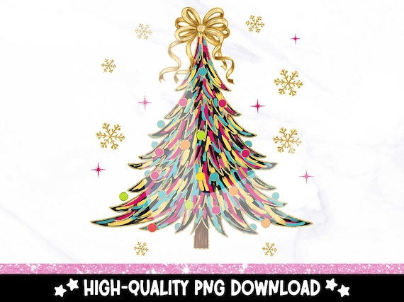 Colorful Christmas Tree PNG: Retro Brushstroke Holiday Clipart (Digital Download)