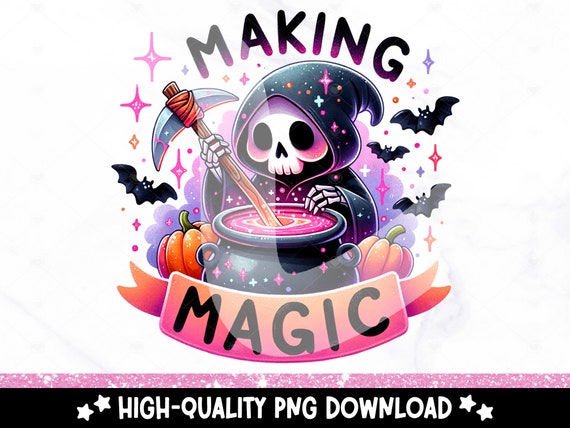 Halloween Magic PNG, Skeleton Cauldron Sublimation Design, Funny Halloween Digital Download, Grim Reaper DTF Transfer, Tshirt, Mug, Tumbler