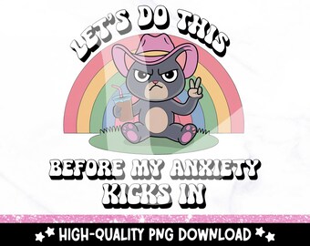 Anxiety Black Cat PNG: Trendy Mental Health Clipart (Digital Download)