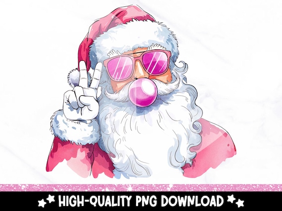 Retro Santa Christmas Blowing Bubble PNG, Vintage Merry Christmas Clipart, Funny Santa Sunglasses Xmas Holiday Sublimation Digital Download