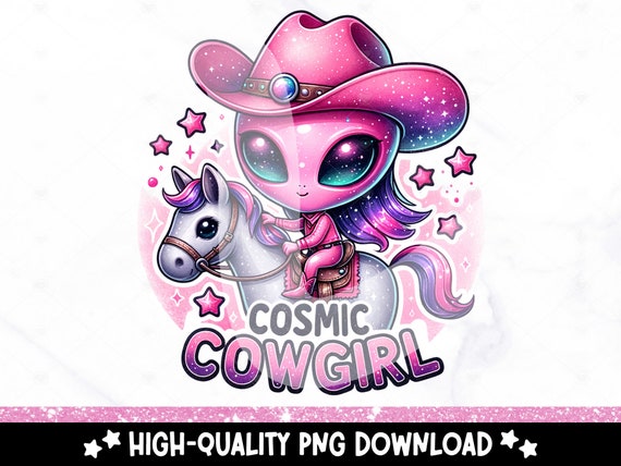 Cosmic Cowgirl Alien PNG: Western Sublimation Design (Digital Download)