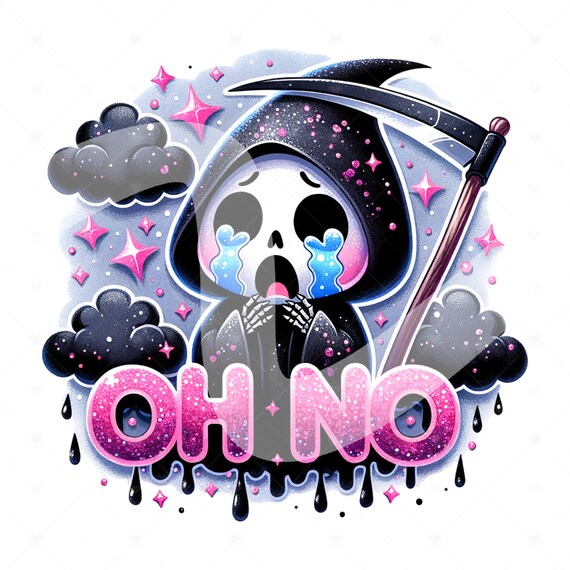 Depressed Grim Reaper PNG, Oh No Spooky Skeleton Clipart, Sad Skellie DTF Sublimation Design, Pastel Goth T-Shirt Design, Mug, Tumbler Wrap